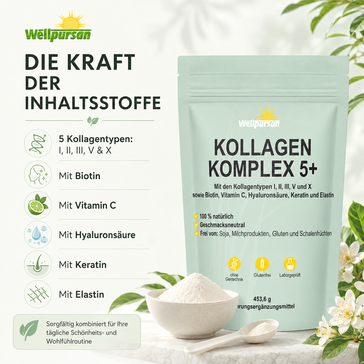 Kollagen-Komplex 5+ Multi-Kollagen Pulver mit Typ I, II, III, V & X