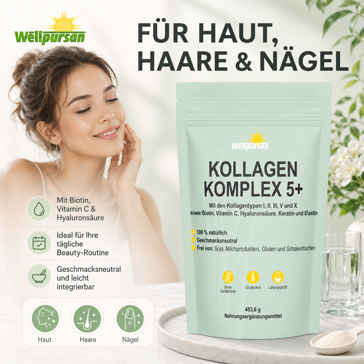 Kollagen-Komplex 5+ Multi-Kollagen Pulver mit Typ I, II, III, V & X