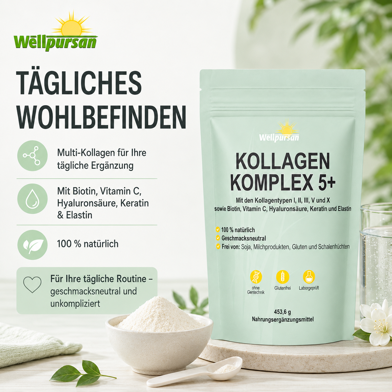 Kollagen-Komplex 5+ Multi-Kollagen Pulver mit Typ I, II, III, V & X