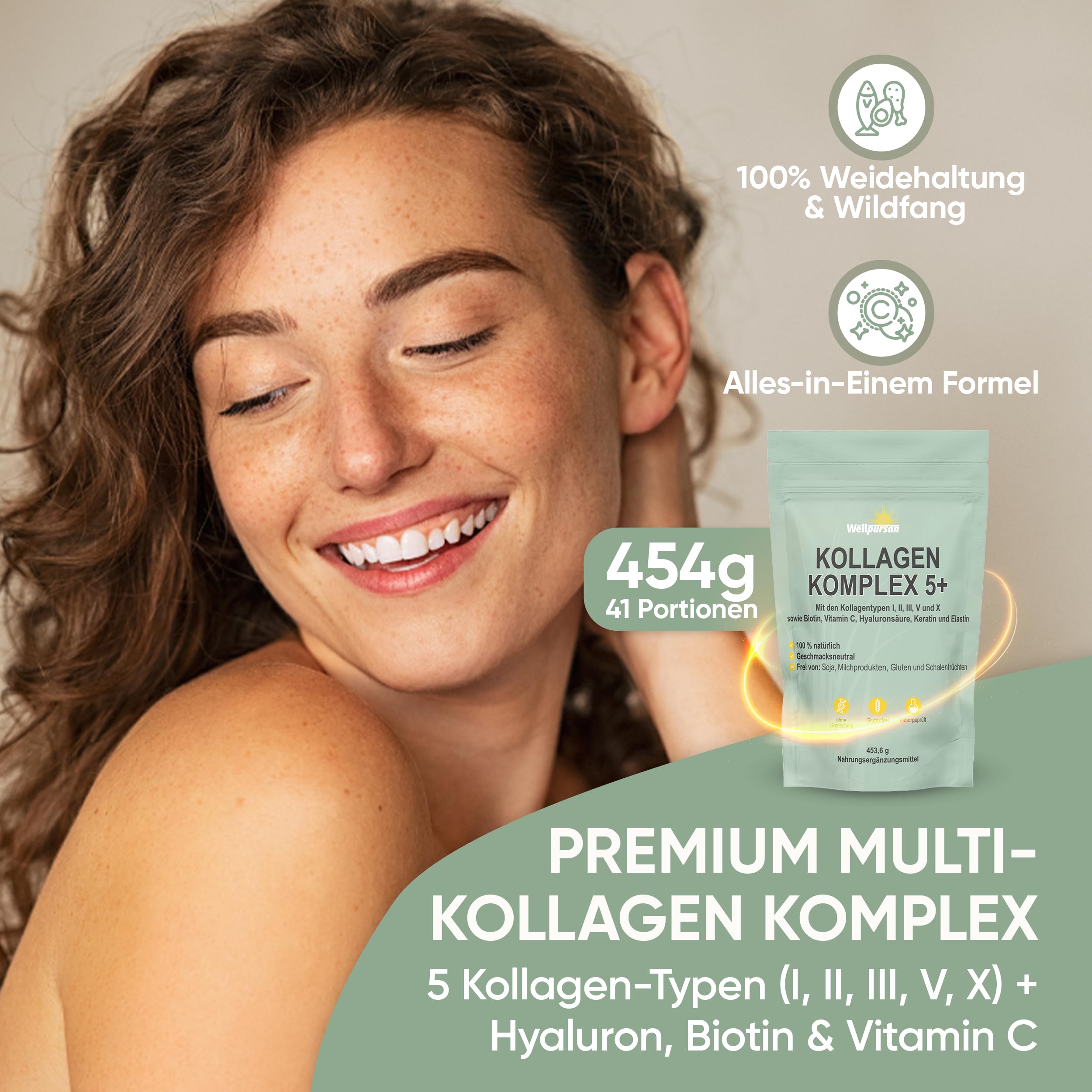 Kollagen-Komplex 5+ Multi-Kollagen Pulver mit Typ I, II, III, V & X