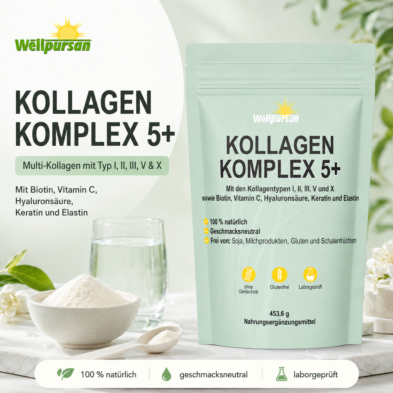 Kollagen-Komplex 5+ Multi-Kollagen Pulver mit Typ I, II, III, V & X