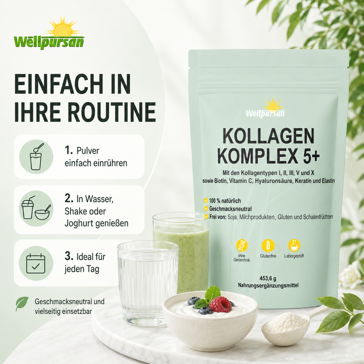 Kollagen-Komplex 5+ Multi-Kollagen Pulver mit Typ I, II, III, V & X