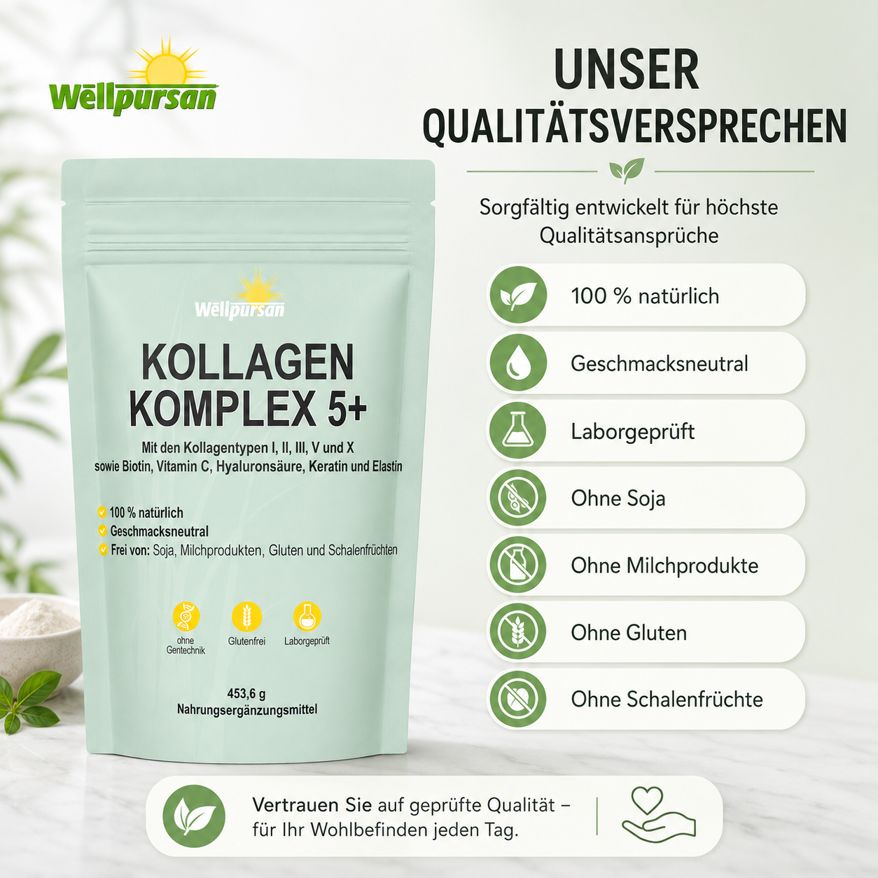 Kollagen-Komplex 5+ Multi-Kollagen Pulver mit Typ I, II, III, V & X